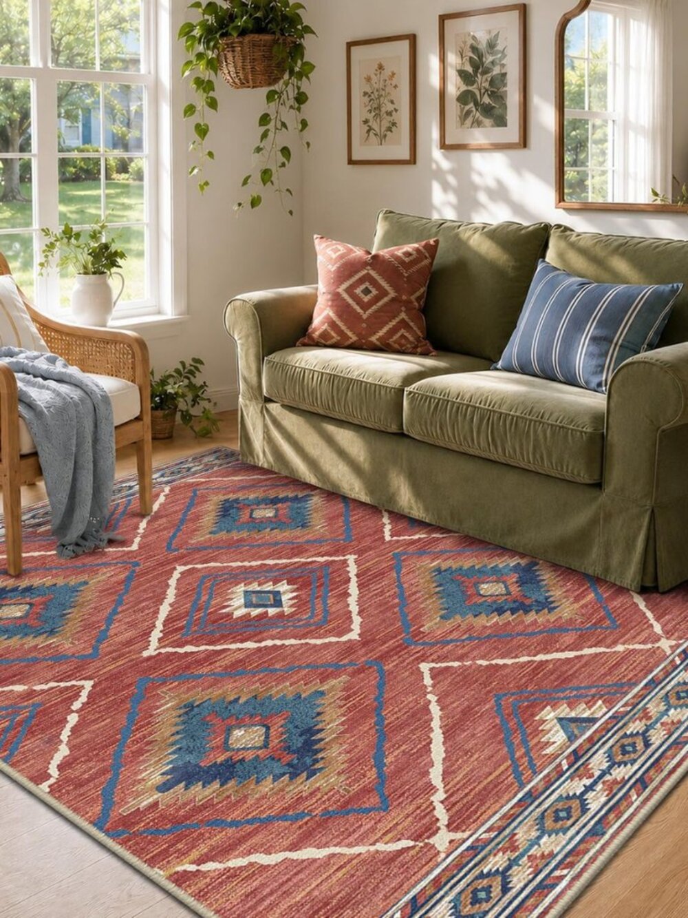 Area Rug 5x7 Rug Machine Washable Non-Slip Low Pile Print Pattern Western Rug - Picture 6 of 8